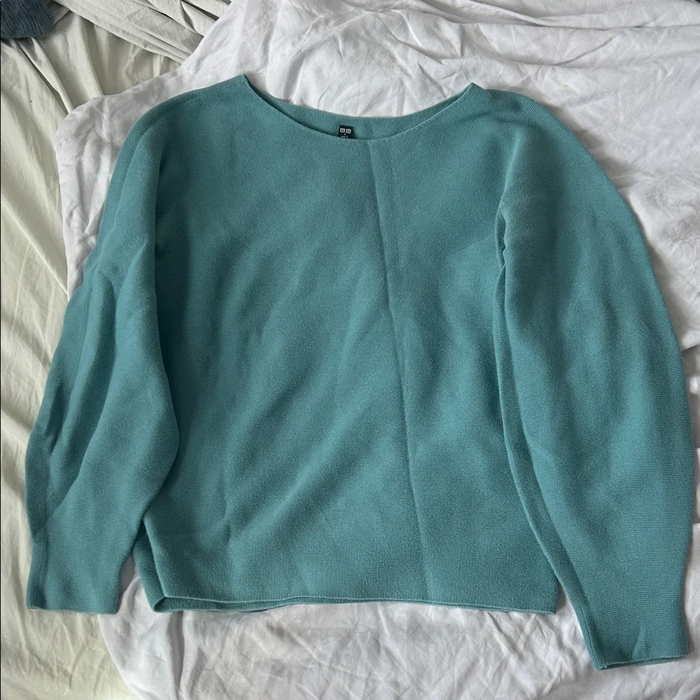 Uniqlo Seafoam blue/green 3D long sleeve knit sweater, GUC - Picture 1 of 4
